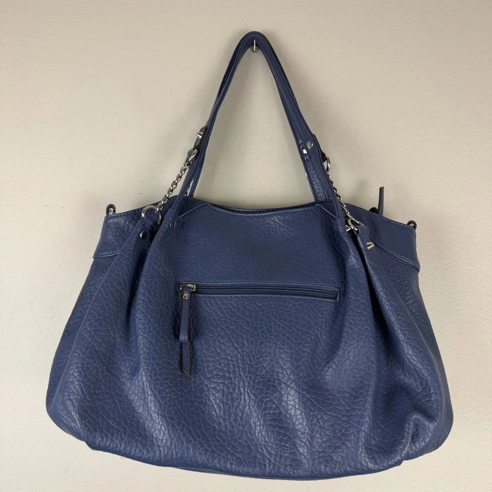 Jessica Simpson Shoulder Bag Women's Blue Pebbled Leather Classic Front Pocket
